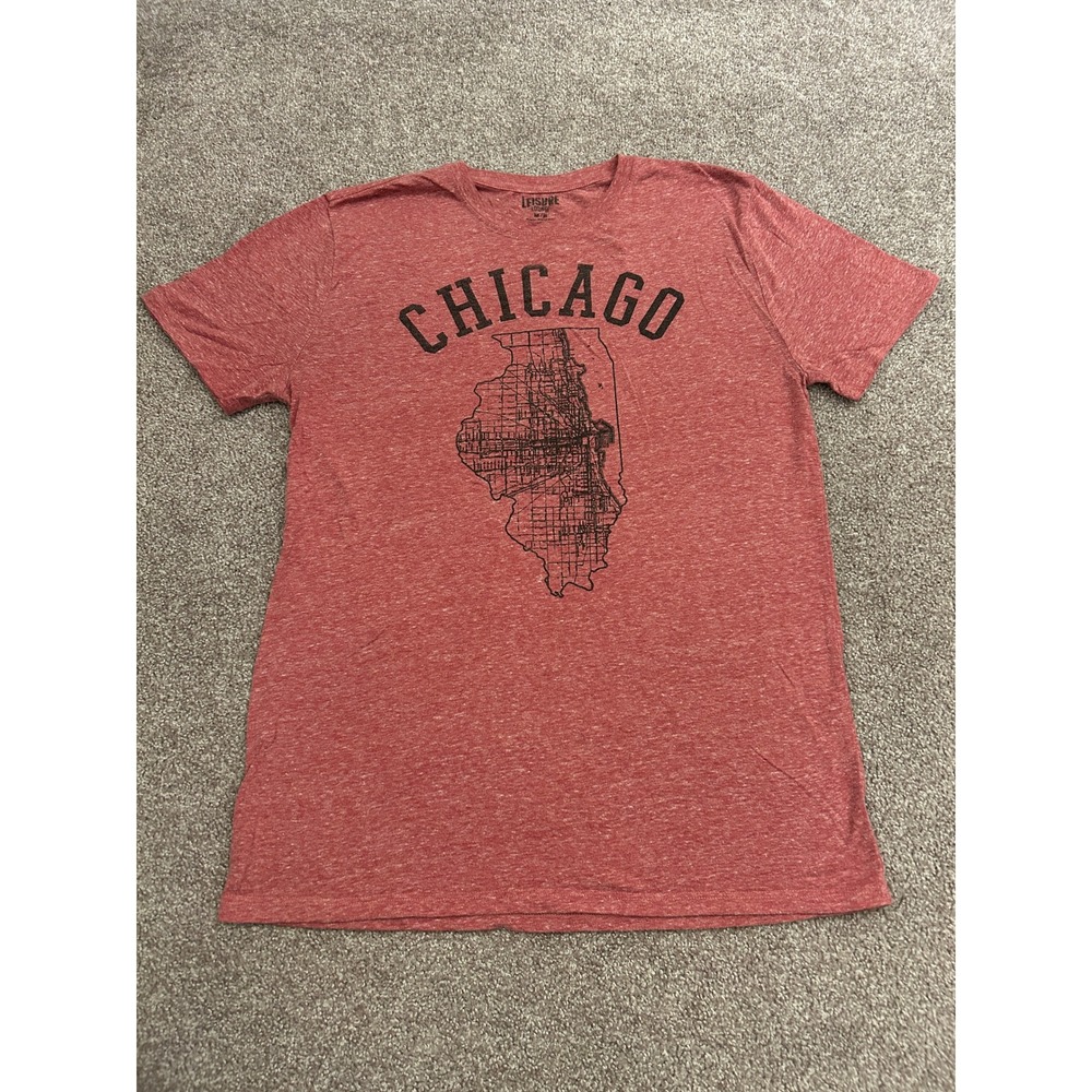 Leisure Lounge Chicago Illinois Map T-Shirt Mens Medium Red Excellent Heathered